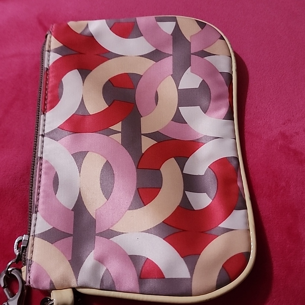 Coach Multi-Color Signature Link Wristlet in Pink, Red & Cream - Picture 2 of 3